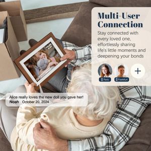 Frameo 10.1” WiFi Digital Photo Frame – Walnut Wood, HD IPS Touchscreen, 32GB
