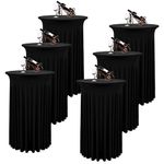 6 Packs Round Cocktail Table Skirt 32"x 43" Spandex Stretch Cocktail Tablecloth with Wavy Drapes, Black Spandex Fitted High Top Table Covers for Wedding Bar Party Birthday Banquet Table