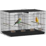 PawHut Bird Cage with Divider, Parrot Cage with 4 Wooden Perches, Slide Out Tray, 4 Feeders, for Budgie, Lovebird, Canary, Finches, 76 x 46 x 46cm, Black