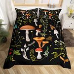 Mushroom Kids Duvet Cover Set King Size, Botanical Floral Print Bedding Set 3pcs for Boys Girls Teens Room Decor, Natural Plants Comforter Cover Soft Polyester Quilt Cover with 2 Pillowcases