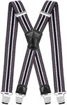 Decalen Mens Suspenders Very Strong Clips Heavy Duty Braces Big and Tall X Style (Grey White Navy Blue)