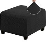 HJLRR Square Ottoman Cover, Feature Stretch Thick Soft Jacquard Fabric Footstool Protector Covers, Removable Anti-Slip Furniture Protectors Storage Foot Stool,black,M