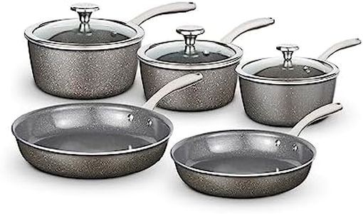 Tower Cerastone Pro 5 Piece Forged Aluminium Cookware Set with Non-Stick Coating and Riveted Steel Handles, 18/20/22cm Saucepans and 20/24cm Frying Pans, Graphite, T900209