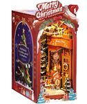 ROBOTIME Book Nook Kit with LED Lights, DIY Miniature Dolls House Kit 3D Wooden Puzzle Booknook Book Shelf Decoration Gift (Christmas Street)