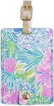 Lilly Pulitzer Leatherette Luggage Tag with Secure Strap, Colorful Suitcase Identifier for Travel, Swizzle In
