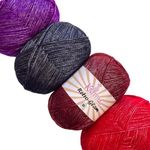 Retro-Glam Metallic Glossy Sheen Yarn, Assorted Multicolors Variety Pack, Super Soft & Shiny for Crafts, Bulk Size 4 Skeins, 1280yds/400g, 3 DK Weight/Light Worsted (Berry Blast)