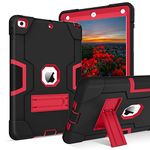 iPad 6th/ 5th Generation Case, iPad 9.7 2018/2017 Case, GaoBao 3 in 1 Heavy Duty Shockproof Protective with Kickstand Kids Friendly Hard PC + Silicone Cover for Girls Women Boys Men-Black/Red