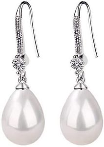 Oivzziy Orecchini da donna in argento 925 con perle bianco a goccia d'acqua, Orecchini pendenti di perle con zirconia cubica di cristallo austriaci, gioielli di perle da donna