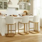 MAISON ARTS White & Gold Counter Height Bar Stools with Backs Set of 3 for Kitchen Counter 24 Inch Modern Barstools Upholstered Farmhouse Bar Chairs Faux Leather Island Stools Support 330LBS