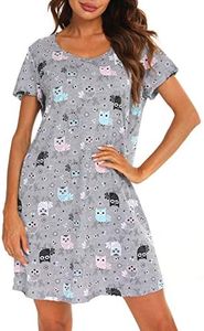 ENJOYNIGHT Camicia da Notte Donna Cotone Vestaglia Estiva Manica Corta Pigiama da Casa Casual da Notte(XX-Large,Nuovo Gufo)