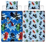 Lego DC Super Heroes Single Duvet Cover - Lego Batman, Flash, Superman, Green Lantern and Nightwing Design - Officially Licensed Reversible Bedding set with matching Pillowcase