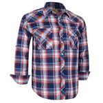 Coevals Club Men's Western Cowboy Pearl Snap Work Plaid Long Sleeve Two Pocket Casual Button Up Shirts (Blue, Red/L, 15#)