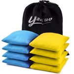 YAADUO Set of 8 Regulation Cornhole Bags Double Sided, Weather Resistant Bean Bags for Cornhole Toss Game, Corn Hole Beans Bags with Tote Bag (Blue/Gold)