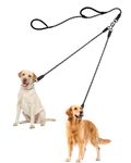 PetBonus Rope Double Dog Leash, No Tangle Dual Dog Leash, Reflective Walking Training Lead with Two Comfortable Padded Handles, 2 Dog Leash Coupler for Medium Large dogs (1.2 cm x 6.5FT, Black)