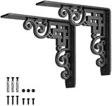 PICESA- Heavy Duty Shelf Brackets , Max Load 660 Lbs ,Premium Alloy Metal Mantel Brackets (Set of 2) Fireplace Mantel Brackets - Decorative Countertop Corbel (Black-Metallic Silver, 12 inch x 10 inch)