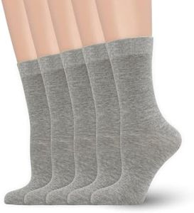 Women's Soft Thin Viscose Bamboo Crew Socks, Fit Stretchy Casual, Business, Dress Calf Sock 5 Pairs (US, Alpha, Large, Regular, Regular, Grey)