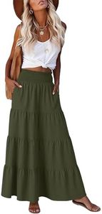 ANRABESS Womens Maxi Skirt Summer Boho Long Flowy Elastic High Waist A-Line Tiered Skirts 2026 Casual Beach Vacation Clothes Army Green