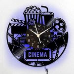 Smotly Vinyl Wall Clock, Popcorn Cinema Package Themed Pattern Wall Clock with LED Night Light, a Wall Clock Gift for Friends Who Love Movies.