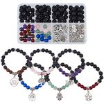 SUNNYCLUE 1 Box DIY 6 Pcs Yoga Charms Tree of Life Charms Bracelets Making Kit Hamsa Charm Lotus Flower Charms for Jewelry Making Beading Bracelet Kit Adults Tiger Eye Round Beads Lava Rock Bead Set