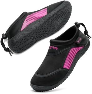 HKR Kids Boys Girls Water Shoes Quick Dry Aqua Wetsuit Socks for Beach Swim Pool, E Black Fushia, 11.5 US