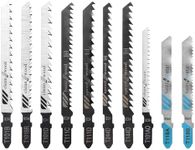 WOODSTARTER 10-Pcs T-Shank Multi-Purpose Jigsaw Blades Set with Storage Case, Made with HCS/HSS, Assorted T-Shank Jig Saw Blades for Wood, Plastic and Metal Cutting (JSB10A)