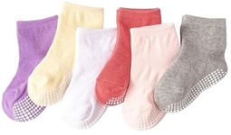 MOMISY Baby Girl Boys Non Slip Trainer Socks Toddlers Infant Ankle Length, Multicolor Socks Warm And Socks Cotton Stretch Crew Anti-Slip Baby Socks-6 Pairs (Dottedfemale, 3 To 5 Years)