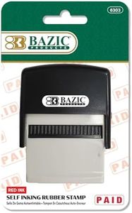 BAZIC Products Paid Self-Inking Stamp with Red Ink for Office, Business, and Documents, Easy Refillable Pad, Crisp & Clear Impressions, 144-Pack