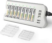 EBL Upgraded Individual Battery Charger with Dual USB Ports, Comes with 4 AA & 4 AAA Rechargeable Batteries, AA AAA Rechargeable Battery Charger for Ni-MH Ni-CD Fast Charging