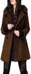 Tanming Women's Warm Double Breasted Wool Pea Coat Trench Coat Jacket with Hood, Brown, XX-Large