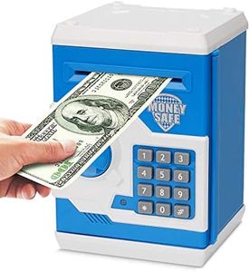 Adevena Electronic Piggy Bank, Mini ATM Password Money Bank Cash Coins Saving Box for Kids, Cartoon Safe Bank Box Perfect Toy Gifts for Boys Girls (Blue)