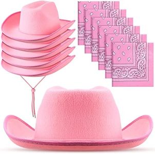 12 Pcs Adult Cowboy Hat for Women and Men Western Cowgirl Hats with Adjustable Drawstring and Cowboy Party Paisley Bandana, Pink, One Size