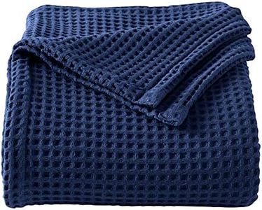 100% Cotton Waffle Weave Bed Blanket | Soft, Breathable, and Lightweight Blanket for All-Season | Perfect for Layering | Brielle Collection (Full/Queen, Navy)