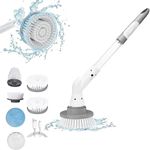 SyncTech Electric Spin Scrubber, Cordless Floor Scrubbing Brush with handle, Electric Cleaning Brush, Strong Motor for Bathroom Cleaner, Shower Cleaning tools (4 in 1 Spin Scrubber with Dispenser)