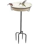 28In Freestanding Birdbaths Bowl Outdoor, Free Standing Garden Bird Bath Bird Feeder Bowl with Metal Stake, Detachable Decoration Spa Birdfeeder for Garden Patio Yard Lawn, 4 Spiky Feet (White)