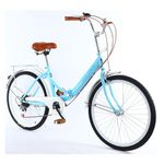 26 Inch Foldable Beach Cruiser Bike Womens Bicycle, 7 Speed Bike for Women, City Bikes High-Carbon Steel with Adjustable Seat and Dual V-Brake White