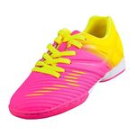 Vizari LIGA Indoor Soccer Shoes - Strong and Durable Kids and Youth Indoor Soccer Shoes With Anti-Stretch Lining - Non-Marking Rubber Outsole with Cushioned Midsole - Perfect For Indoor Soccer & Futsal | Pink/Yellow, 13.5