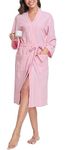 Sopesil Women Waffle Dressing Gowns, Cotton Kimono Robes Soft Luxury Bathrobe Loungewear Sleepwear Spa and Hotel for All Year A-Pink,M