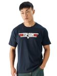 The Souled Store Official Top Gun: Logo Men and Boys Short Sleeve Round Neck Navy Graphic Printed Regular Fit Cotton T-Shirts