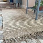 Second Nature Online - BEKAL Area Rug | Sand Beige and Off White Pin Stripe Weave of Cotton Jute Yarn | Hand Woven | Ethical Trade | Eco-Friendly (60 x 90 cm)