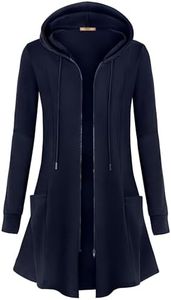 Miusey Womens Zip Up Long Hoodie Jacket Lightweight Tunic Sweatshirt Open Front Cardigan, 2# Navy Blue-fleece, Medium