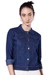 Buynewtrend Spread Collar Neck Denim Women Shirt | Girls Regular Fit Shirts (Medium, Dark Blue)