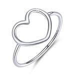 MUNDELL 925 Sterling Silver Simple Heart Finger Rings for Women Statement Jewelry