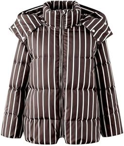 CUFEZN Women's Hooded Striped Puffer Jackets Oversized Winter Warm Thicken Quilted Jacket Coat with Removable Hood Brown Large