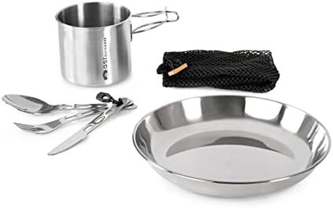 GSI Outdoors Glacier Stainless 1 Person Set | 20 oz Bottle Cup | 8.5 in Plate | 3 pc Cutlery