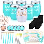 Cunhill 60 Pcs Bridesmaids Proposal Gift Bride Makeup Mirrors Knot Bracelet Stainless Steel Wine Tumblers Hair Ties Diamond Pen Shower Gift for Wedding Party(White, Teal)