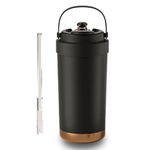 Wosta 500 Ml / 17 Oz Insulated Tumbler with Handle, Stainless Steel Travel Coffee Mug with Lid and Straw, Double Wall Vacuum Water Bottle Cup, Leakproof. (Black)