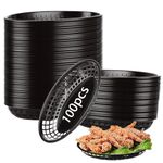 SHUESS 100 PCS Oval Plastic Food Baskets - 22 x 14 x 4 cm Black Food Basket for Serving - Reusable Food Serving Baskets for Restaurants, Parties, and Picnics, Ideal for Food, Bread, Fruit, Snacks