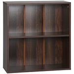 HOMCOM 2 Tier Low Bookcase with Adjustable Shelf, Bookshelf, Display Storage Shelf with 2 Compartments for Home Office, Living Room, Study, Walnut