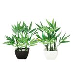 365 Blooming Decor 2 Pack Artificial Bamboo in Terracotta Pot - Small Potted Bamboo Plants Faux Bamboo with Black and White Pot - Maintenance-Free Room Decor, Home Decor, Bathroom Decor