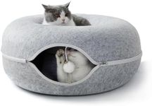 Jia Xi Cat Tunnel and Bed Combo - Donut Cat Condo & Cave, Universal for All Seasons (24 in * 24 in * 11 in), Light Grey